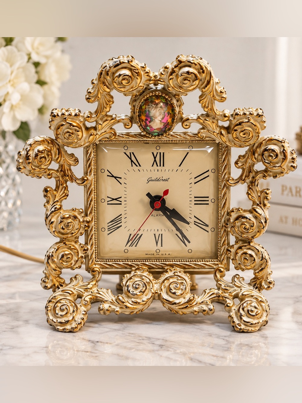 VTG Guildcrest NY Telechron Electric Alarm Clock – Ornate Rococo Gold Gilt Frame